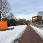 Het fietspad naast de bouwplaats is weer berijdbaar febr 14 mvs